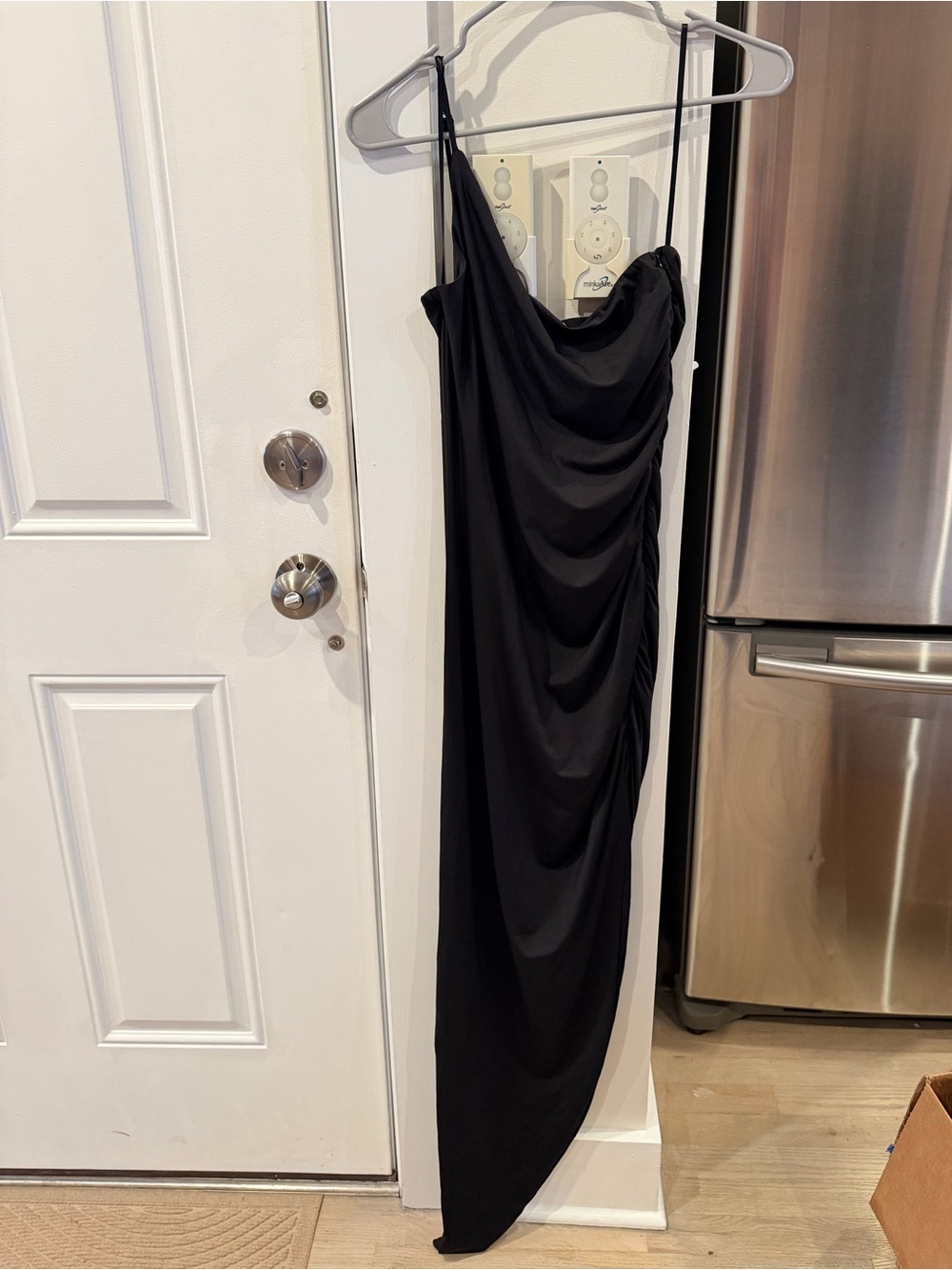 Black Draped Off the Shoulder Slip Dress
